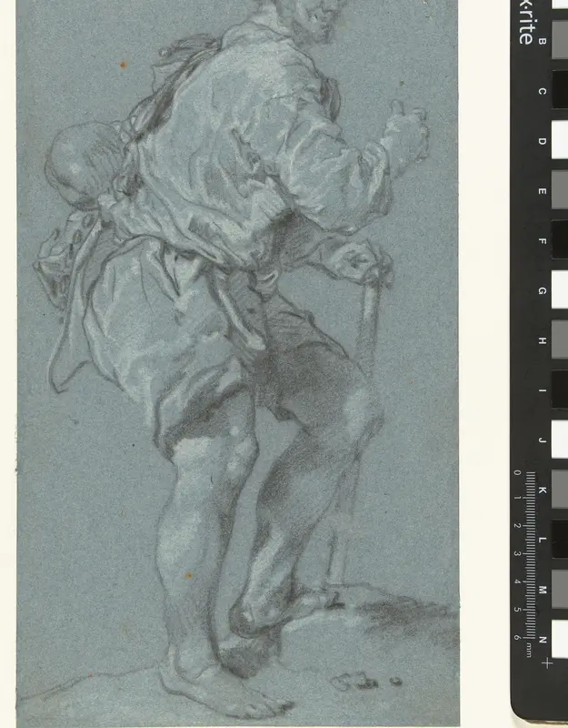 Staande man met stok in de linkerhand Wall Art by Unknown - High-Resolution Digital Print