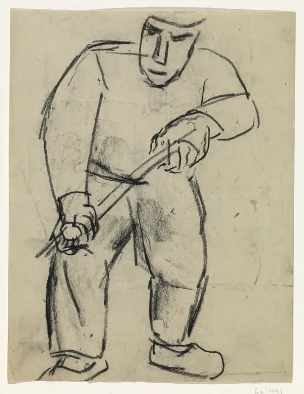 Staande man met stok in zijn handen Wall Art by Leo Gestel - High-Resolution Digital Print