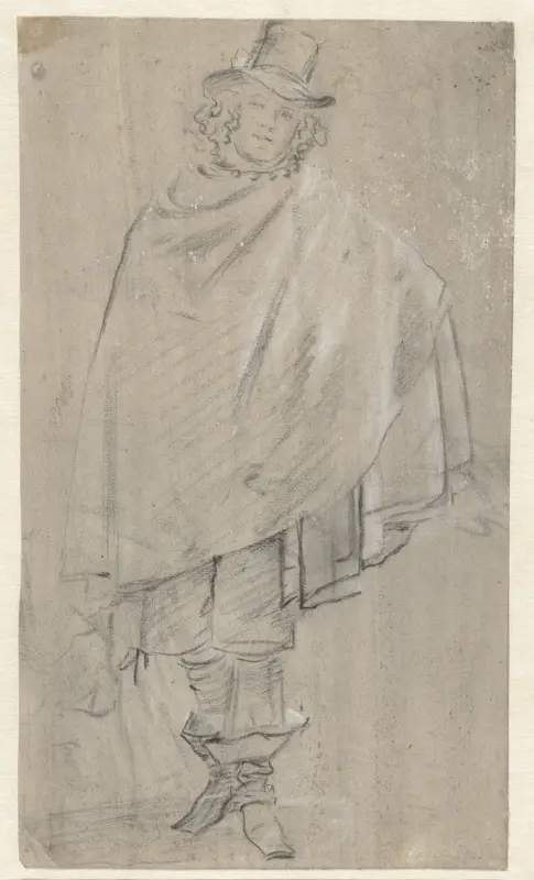 Staande man met wijde mantel, ten voeten uit Wall Art by anonymous - High-Resolution Digital Print
