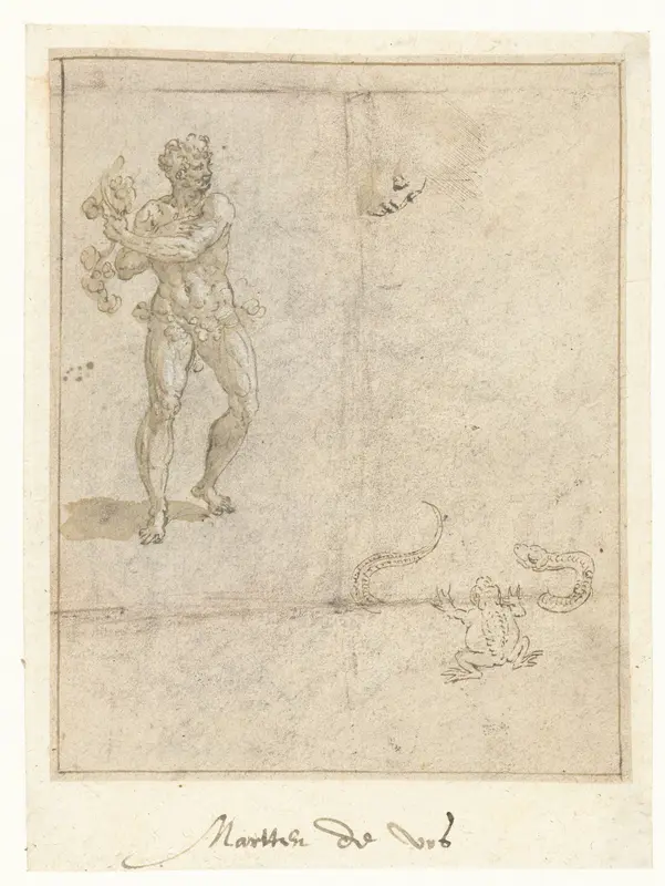 Staande man, slang en een kikker Wall Art by Maerten de Vos - High-Resolution Digital Print