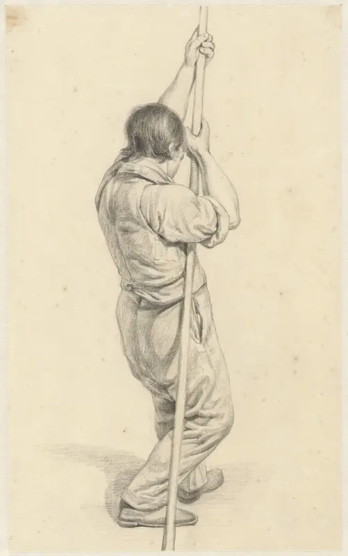 Staande man, trekkend aan een stok Wall Art by Adrianus van der Koogh - High-Resolution Digital Print