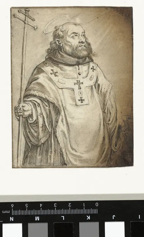 Staande mannelijke heilige, ten halven lijve (de H. Bonaventura?) Wall Art by Unknown - High-Resolution Digital Print