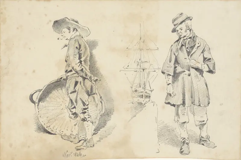 Staande mannen en een scheepsmodel Wall Art by Pieter van Loon - High-Resolution Digital Print