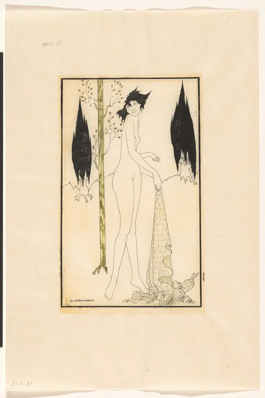 Staande naakte jonge vrouw tussen bomen Wall Art by Unknown - High-Resolution Digital Print