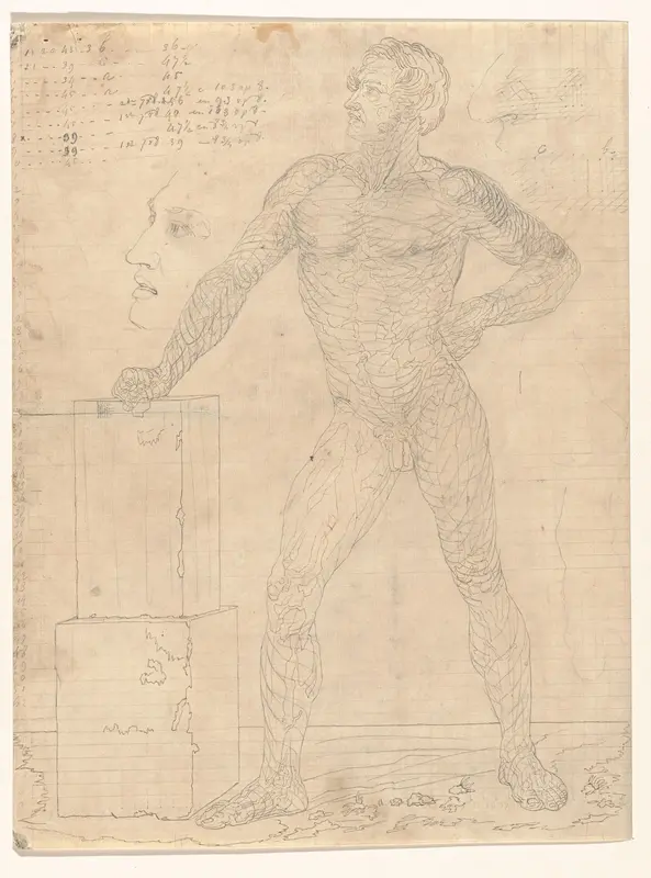 Staande naakte man, de rechterhand op een voetstuk Wall Art by Henricus Wilhelmus Couwenberg - High-Resolution Digital Print