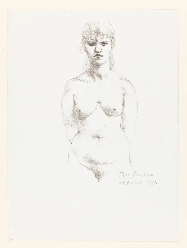 Staande naakte vrouw met de handen op haar rug Wall Art by Unknown - High-Resolution Digital Print