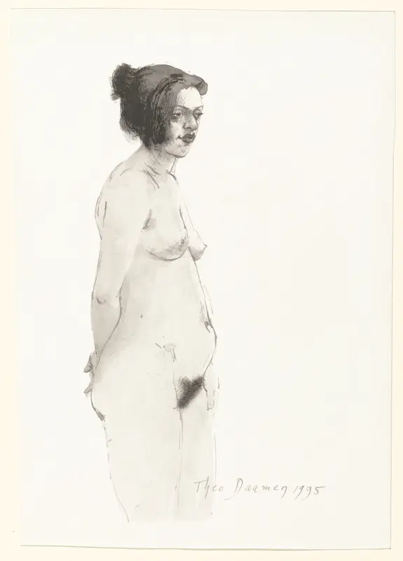 Staande naakte vrouw met de rechterhand op haar rug Wall Art by Unknown - High-Resolution Digital Print