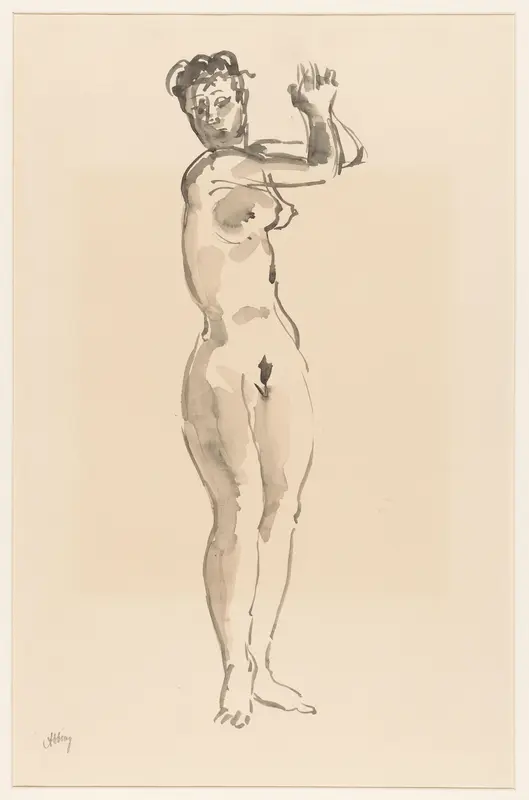 Staande naakte vrouw met opgeheven armen Wall Art by Unknown - High-Resolution Digital Print
