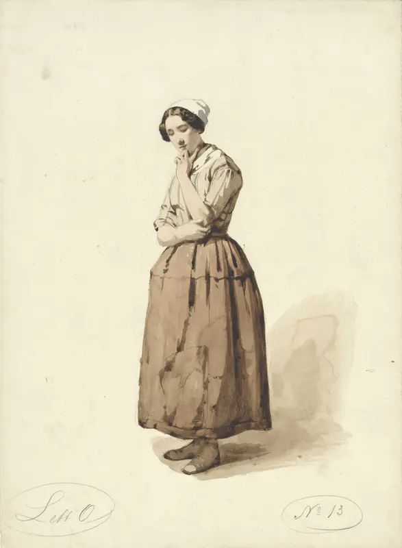Staande peinzende vrouw, driekwart naar links Wall Art by Unknown - High-Resolution Digital Print