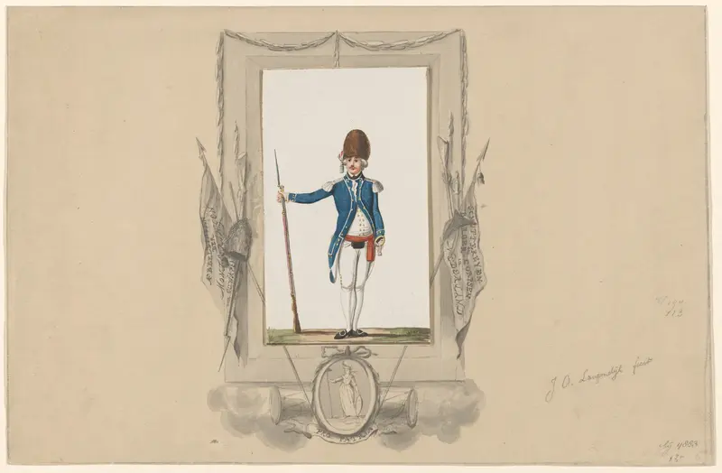 Staande soldaat in ornamentale omlijsting Wall Art by Unknown - High-Resolution Digital Print
