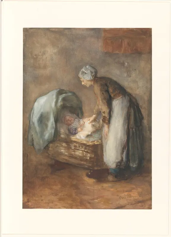 Staande vrouw bij een wieg Wall Art by Albert Neuhuys (1844-1914) - High-Resolution Digital Print