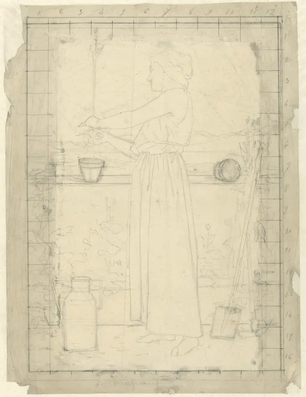 Staande vrouw die haar planten verzorgt Wall Art by Ferdinand Roybet - High-Resolution Digital Print