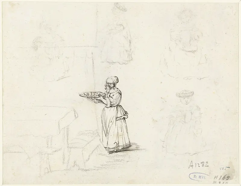 Staande vrouw en schetsen van een kind Wall Art by Gesina ter Borch - High-Resolution Digital Print