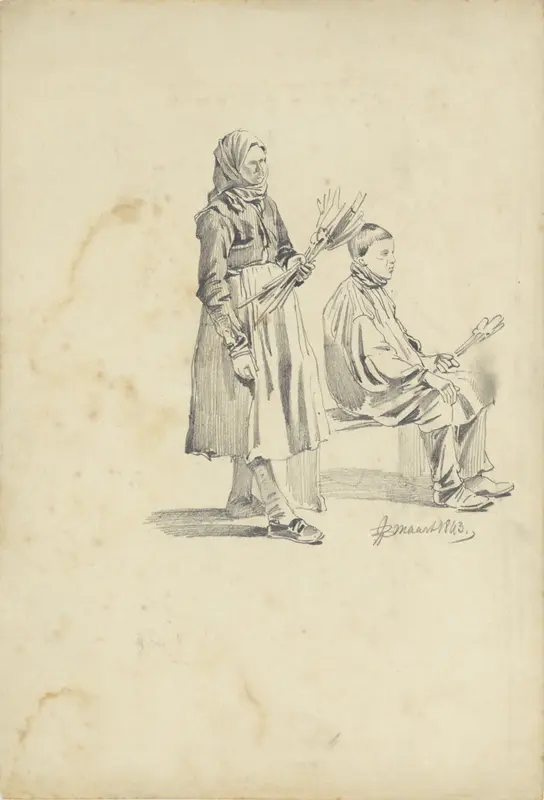 Staande vrouw en zittende jongen Wall Art by Pieter van Loon - High-Resolution Digital Print