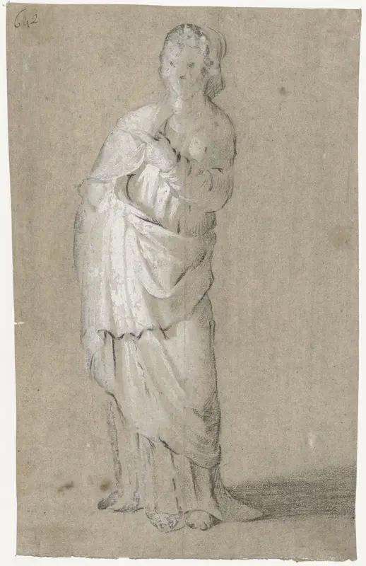 Staande vrouw in jurk uit de antieke oudheid Wall Art by Unknown - High-Resolution Digital Print