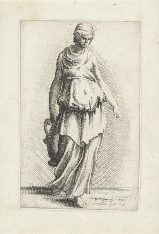 Staande vrouw in klassiek gewaad met vaas Wall Art by Unknown - High-Resolution Digital Print