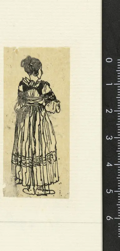 Staande vrouw in landsdracht, op de rug gezien Wall Art by Rodolphe Bresdin - High-Resolution Digital Print