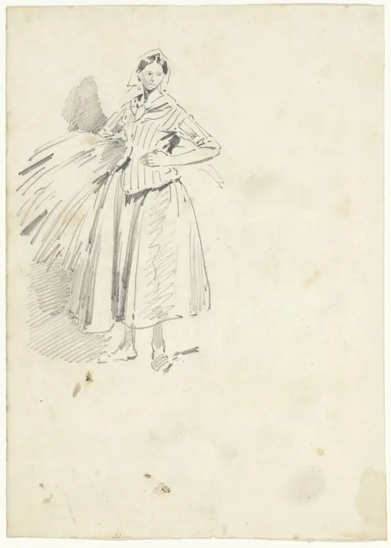 Staande vrouw met bundel koren Wall Art by Pieter van Loon - High-Resolution Digital Print