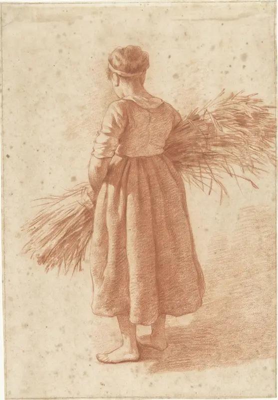 Staande vrouw met een bos graan Wall Art by Unknown - High-Resolution Digital Print