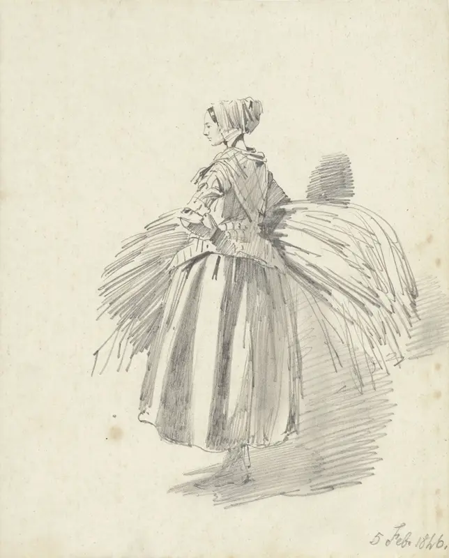Staande vrouw met een bundel koren Wall Art by Pieter van Loon - High-Resolution Digital Print