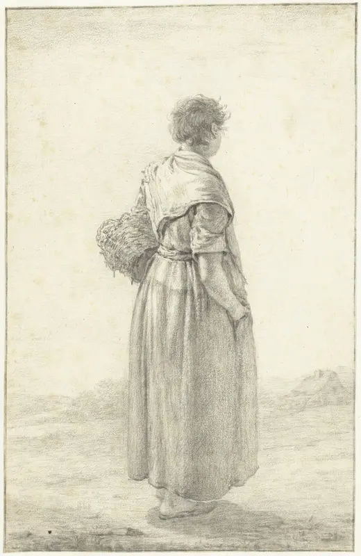 Staande vrouw met een mand onder de arm Wall Art by Willem Albertus Haanebrink - High-Resolution Digital Print