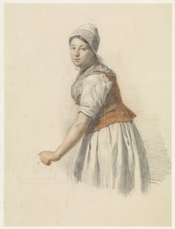 Staande vrouw met emmer, naar links Wall Art by Christiaan van Geelen jr. - High-Resolution Digital Print