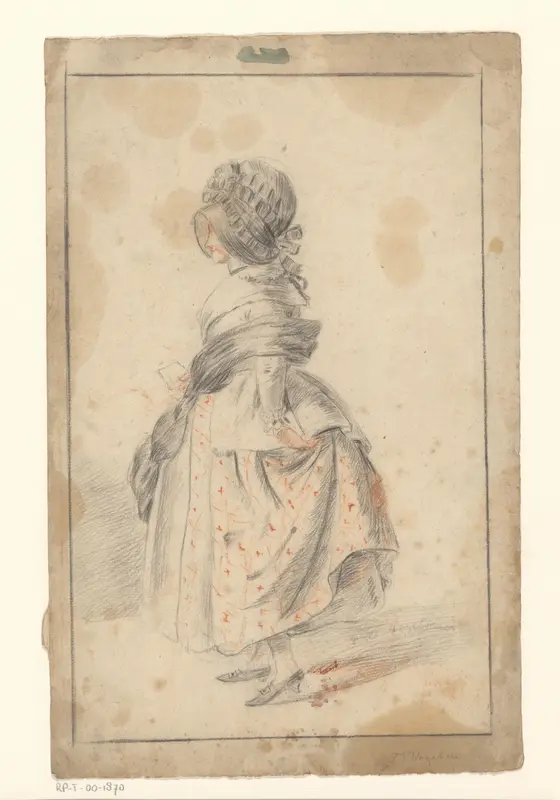 Staande vrouw met hoge hoed, naar links Wall Art by Unknown - High-Resolution Digital Print