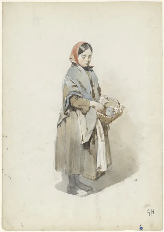 Staande vrouw met hoofddoek en mand Wall Art by Anton Mauve - High-Resolution Digital Print