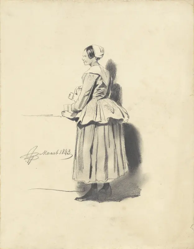 Staande vrouw met kruik en beker Wall Art by Pieter van Loon - High-Resolution Digital Print