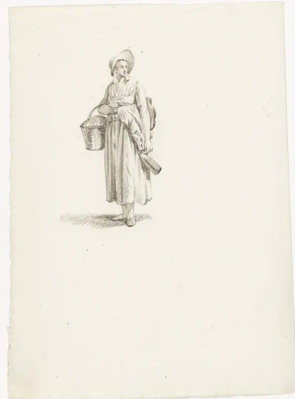 Staande vrouw met mand en kruik Wall Art by Pieter Bartholomeusz. Barbiers - High-Resolution Digital Print
