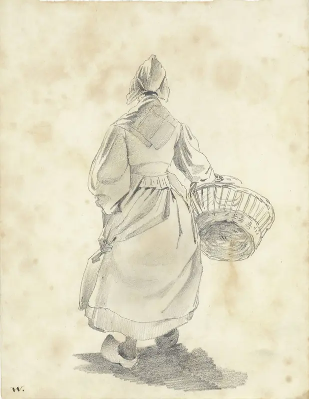 Staande vrouw met mand, op de rug gezien Wall Art by Pieter van Loon - High-Resolution Digital Print