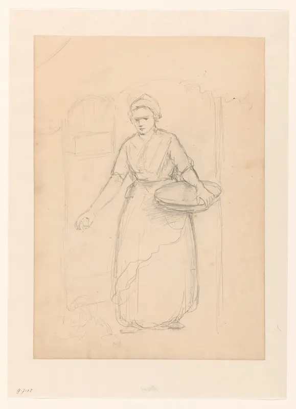 Staande vrouw met schaal Wall Art by Hendrik Valkenburg - High-Resolution Digital Print