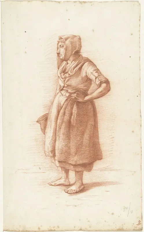 Staande vrouw naar links, de hand in de zij Wall Art by Abraham Johannes Ruytenschildt - High-Resolution Digital Print