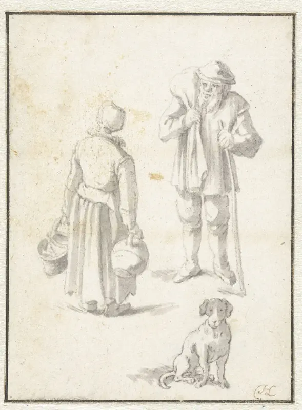 Staande vrouw, staande man en een hond Wall Art by Herman Saftleven - High-Resolution Digital Print