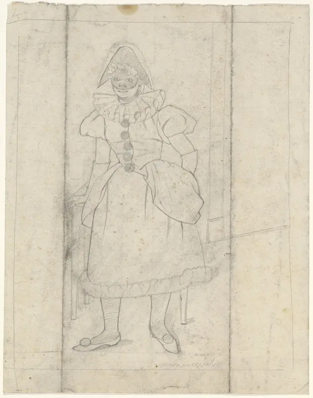 Staande vrouwelijke carnavalsfiguur, met masker Wall Art by Samuel Jessurun de Mesquita - High-Resolution Digital Print