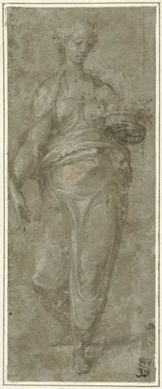 Staande vrouwelijke heilige, met stralenkrans Wall Art by anonymous - High-Resolution Digital Print
