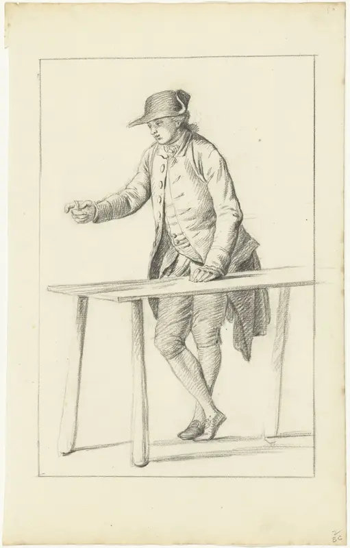 Staande, wijzende man bij tafel Wall Art by Nicolaes Muys - High-Resolution Digital Print
