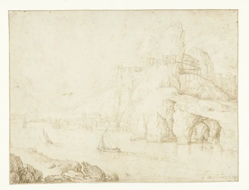Stad met hoge rotsen gelegen aan een rivier Wall Art by Pieter Bruegel (I) - High-Resolution Digital Print