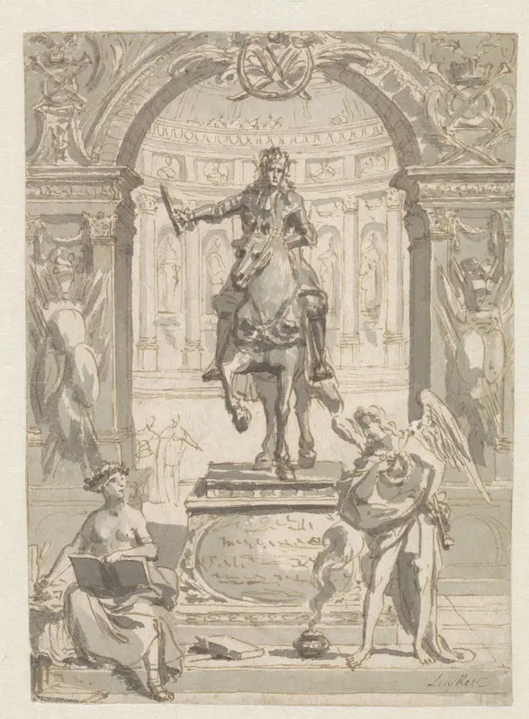 Stadhouder-koning Willem III te paard met allegorische figuren; verworpen ontwerp voor het frontispiece van: Lukas Rotgans, Wilhem De Derde (Amsterdam 1698) Wall Art by Philip Tidemann - High-Resolution Digital Print