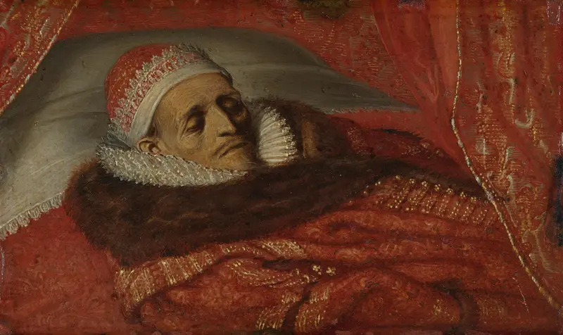 Stadhouder prins Maurits op zijn praalbed Wall Art by Adriaen Pietersz van de Venne - High-Resolution Digital Print