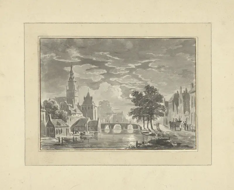 Stadsgezicht bij maanlicht Wall Art by Bartholomeus Johannes van Hove - High-Resolution Digital Print