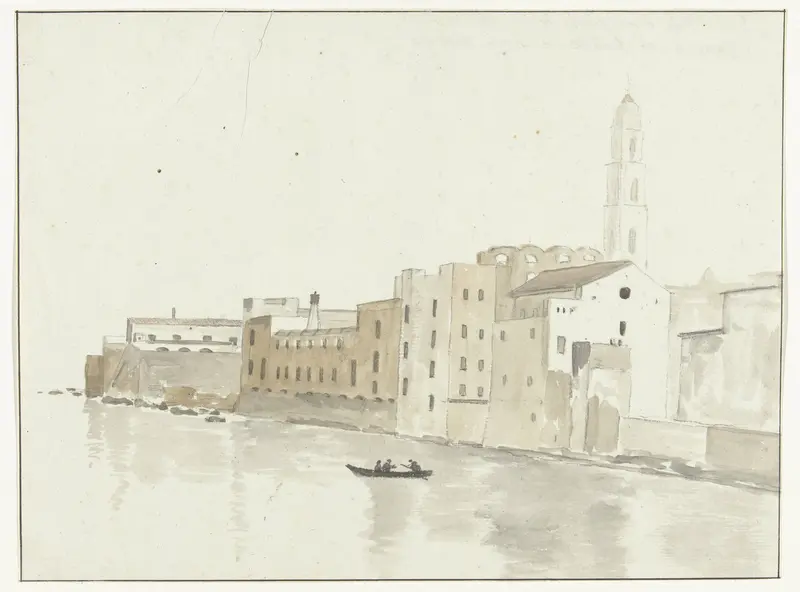 Stadsgezicht in Bari vanuit een raam in de herberg Wall Art by Louis Ducros - High-Resolution Digital Print