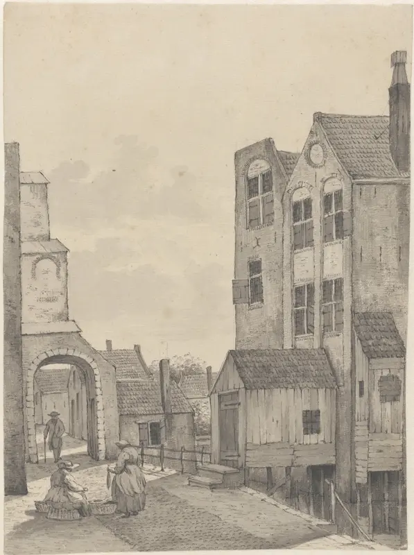 Stadsgezicht in Gouda met een visverkoopster Wall Art by J. Scheltema Jansz - High-Resolution Digital Print