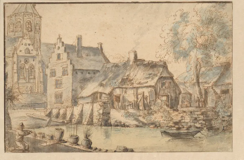 Stadsgezicht met een grote kerk Wall Art by anonymous - High-Resolution Digital Print