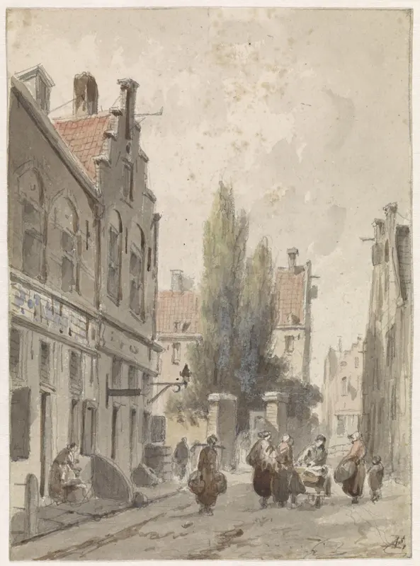 Stadsgezicht met een marskramer Wall Art by Adrianus Eversen - High-Resolution Digital Print