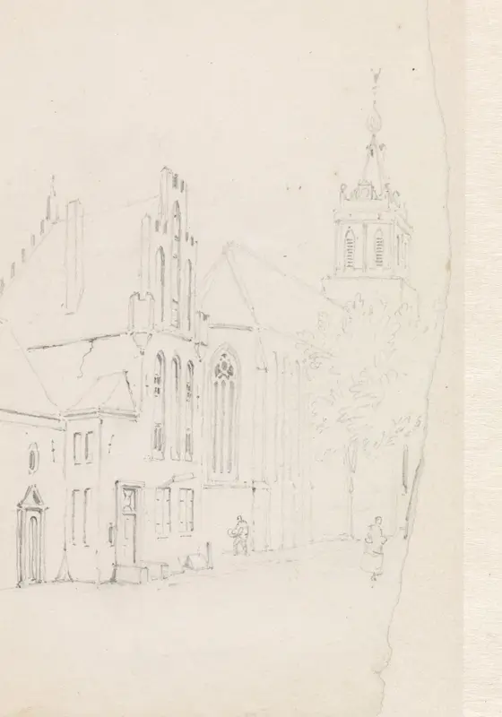 Stadsgezicht met kerk en huizen Wall Art by Adrianus Eversen - High-Resolution Digital Print