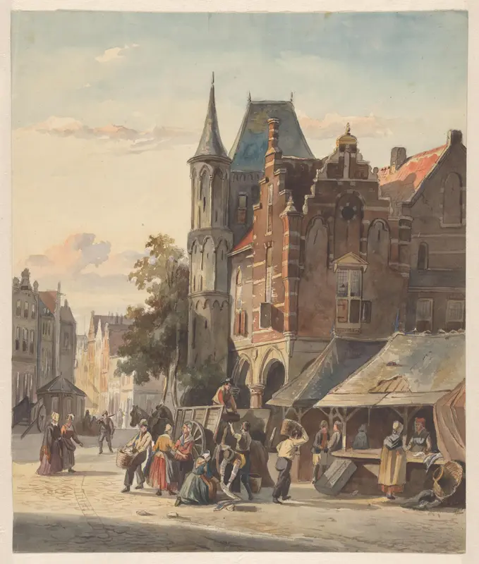 Stadsgezicht met markt Wall Art by Georgius Heerebaart - High-Resolution Digital Print