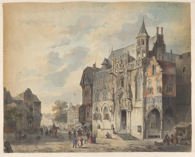 Stadsgezicht met stadhuis Wall Art by Unknown - High-Resolution Digital Print