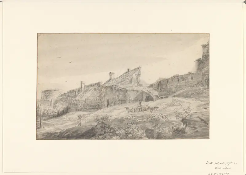Stadsmuur met aangebouwde huizen Wall Art by anonymous - High-Resolution Digital Print