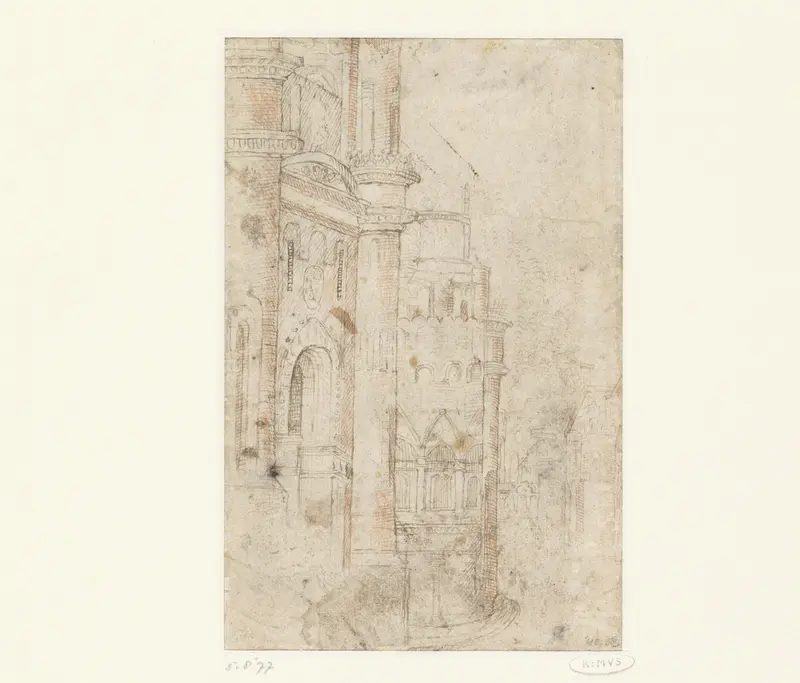 Stadspoort, ronde toren en andere architectuurfragmenten Wall Art by Jacob Cornelisz van Oostsanen - High-Resolution Digital Print